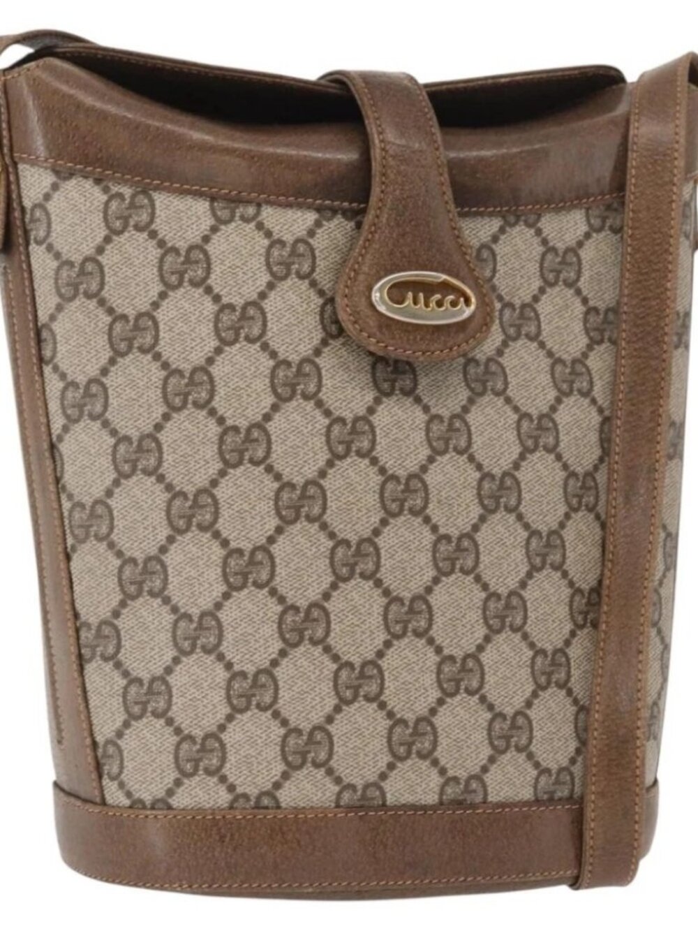 GUCCI GG Supreme Shoulder Bag PVC Beige Gold